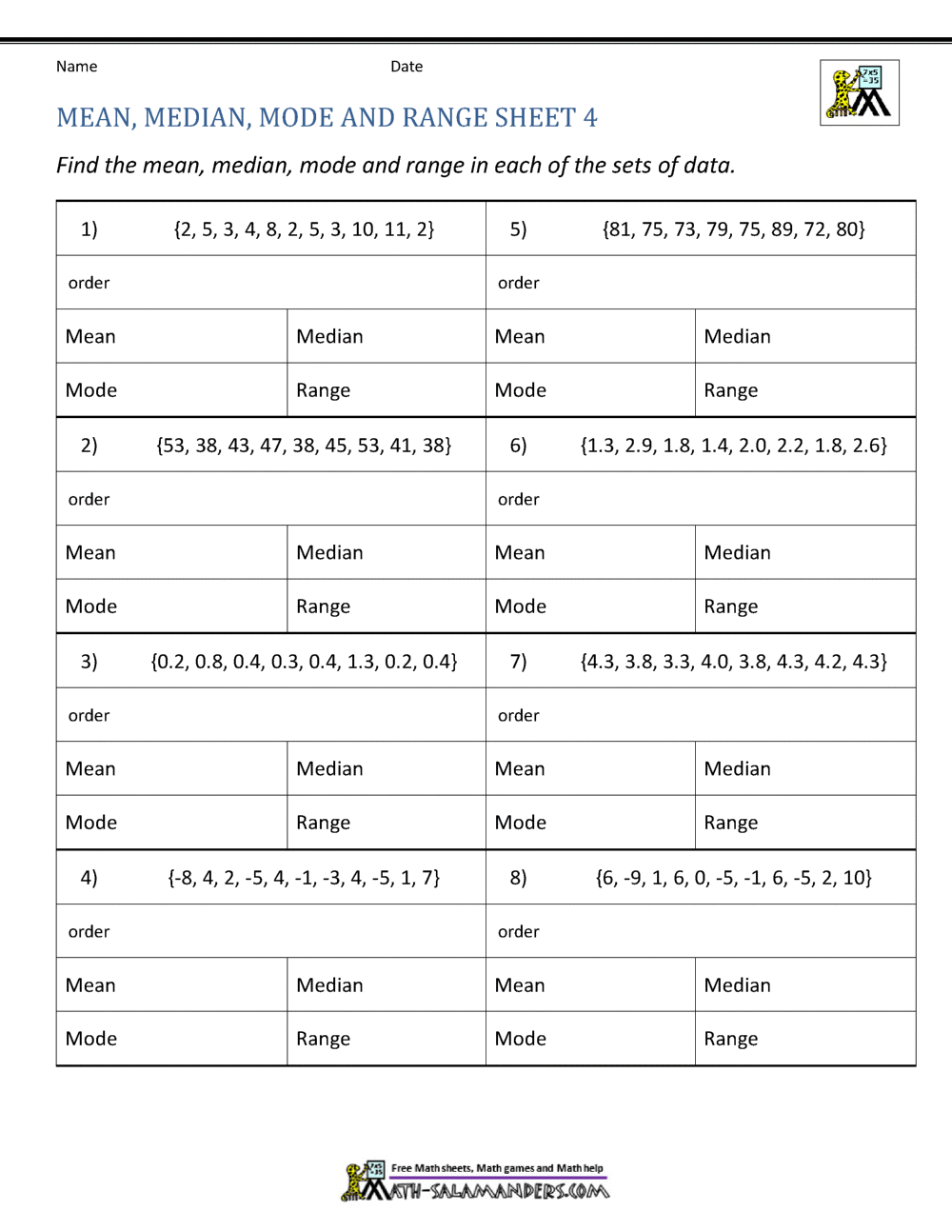 Mean Median Mode Range Worksheets Mean Median Mode Range Worksheets