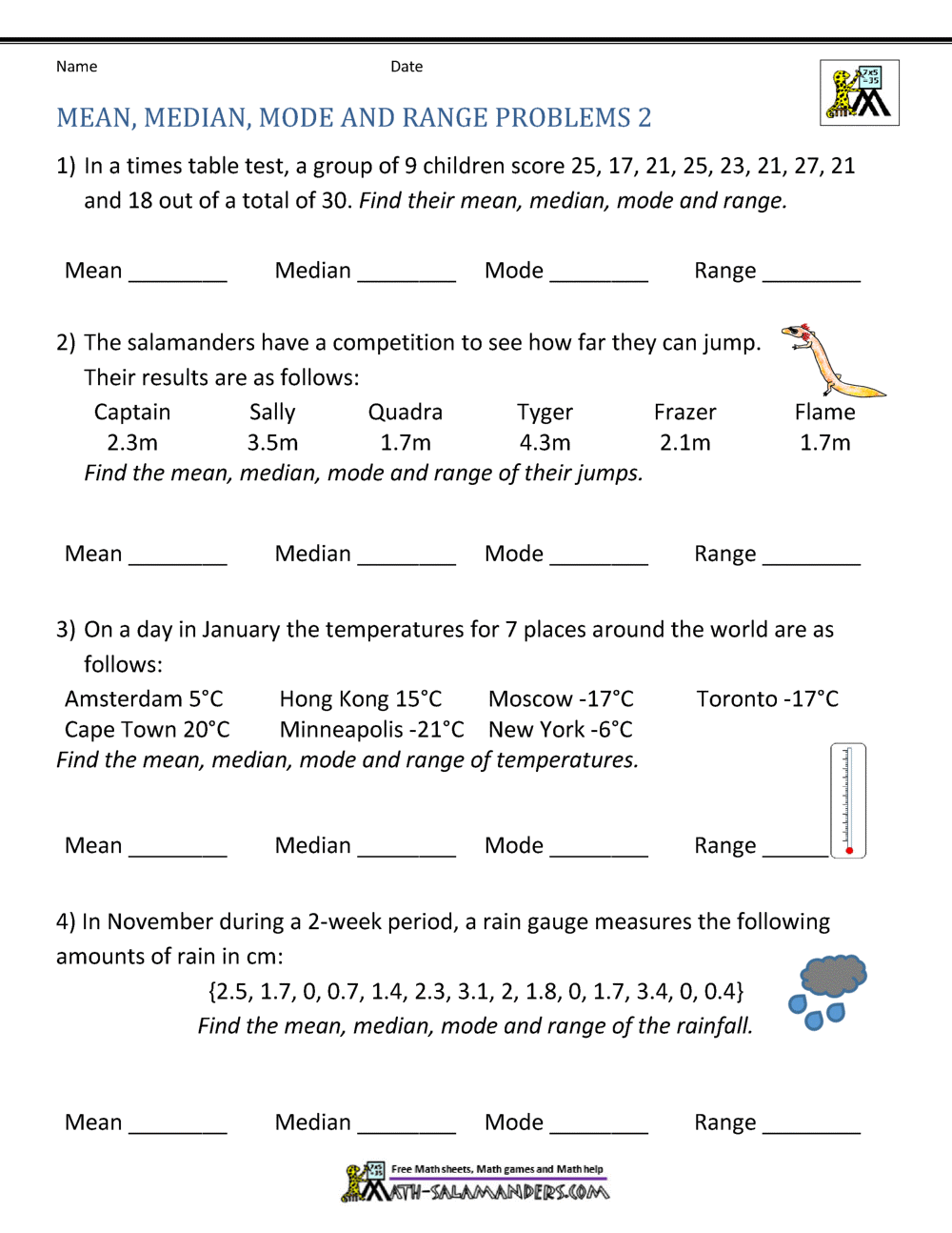 Mean Median Mode Range Worksheets Mean Median Mode Range Worksheets