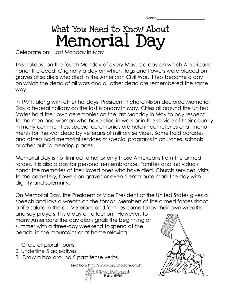 Memorial Day Free Worksheet Squarehead Teachers