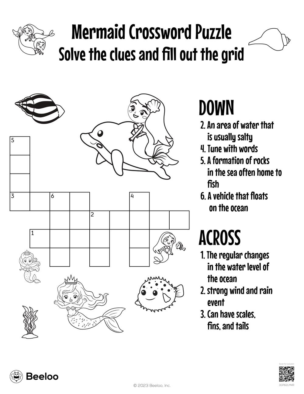 Mermaid Crossword Puzzle Beeloo Printable Crafts And Activities For Kids