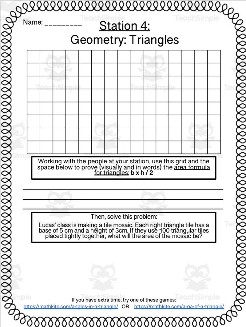 Middle School Math Stations Or Centers Triangles Area Angles By Teach Simple