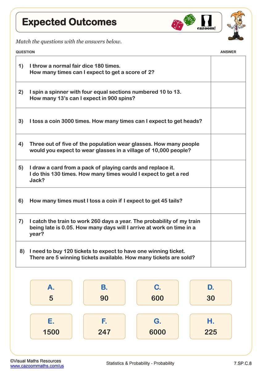 Middle School Probability Worksheets PDF Printable Worksheets Cazoom Math
