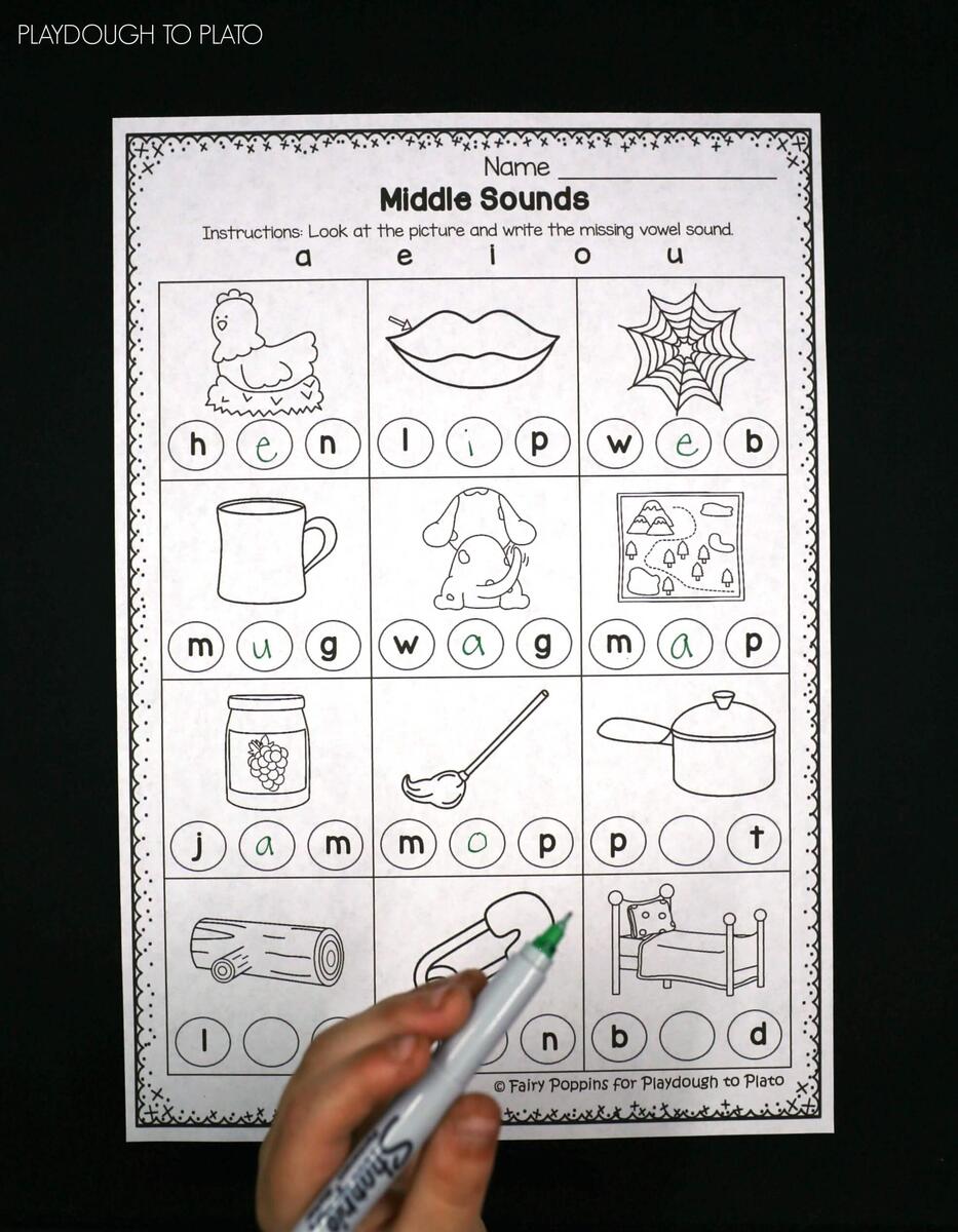Missing Middle Sound CVC Word Mats Free Printable