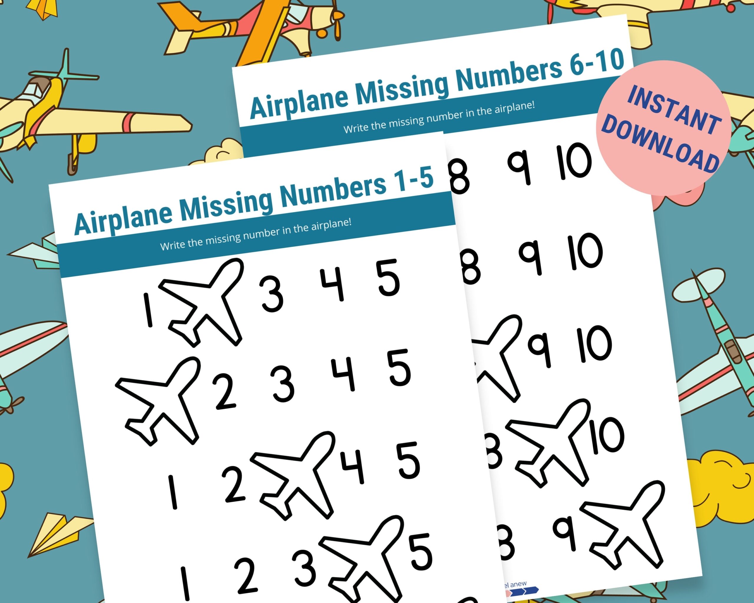 Color By Number Airplane Worksheet For Preschoolers