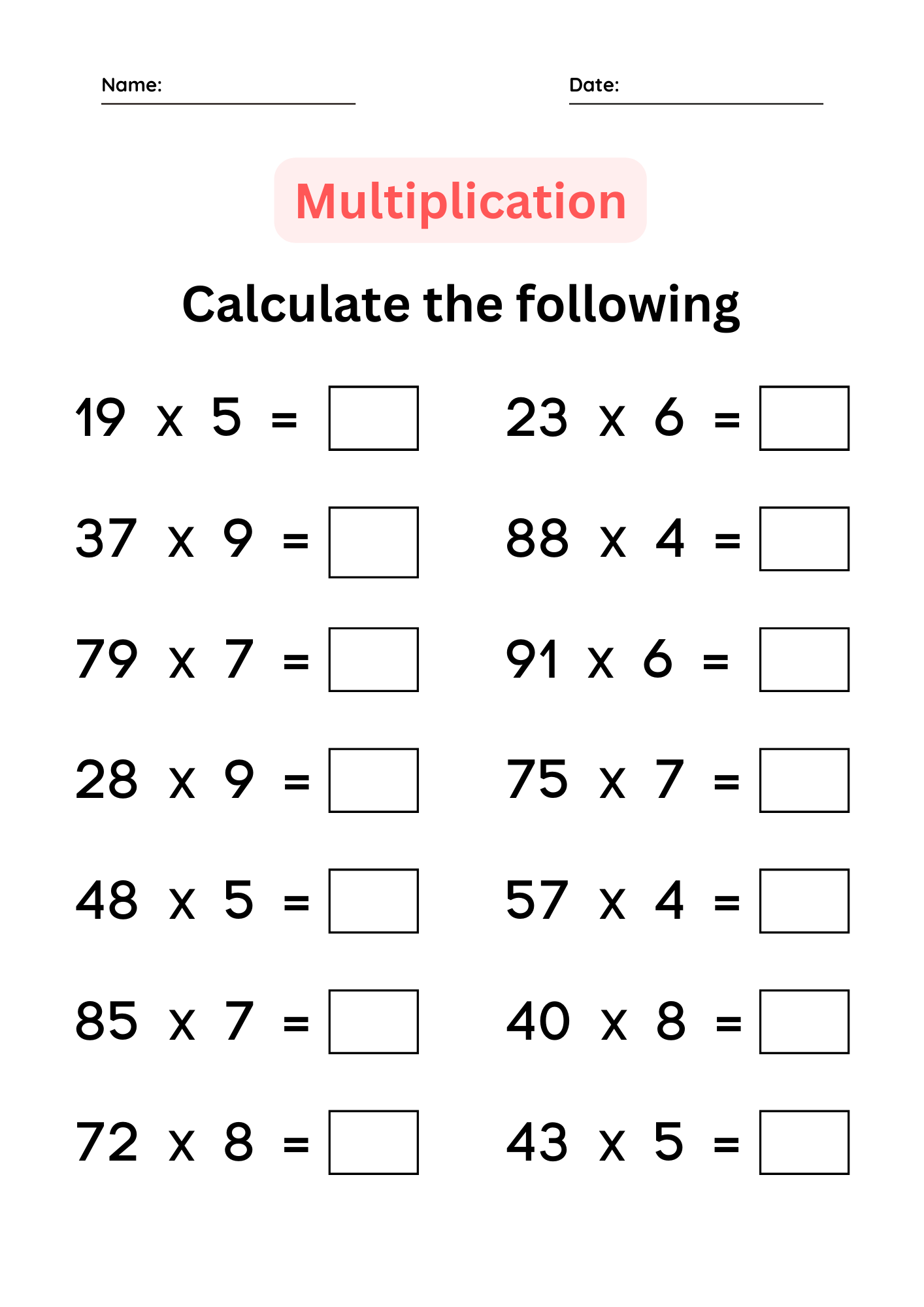 Multiplication Facts Fluency Practice Basic Math Worksheets For Grade 1 2 3 Made By Teachers Free Multiplication Worksheets 1 12 Paper Trail Design