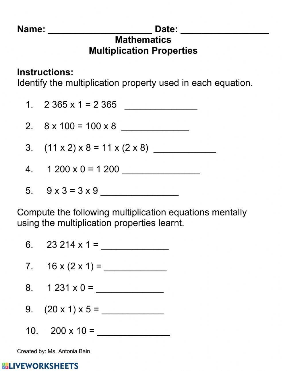 Multiplication Properties Worksheet Worksheets Library Multiplication Properties Worksheet Worksheets Library