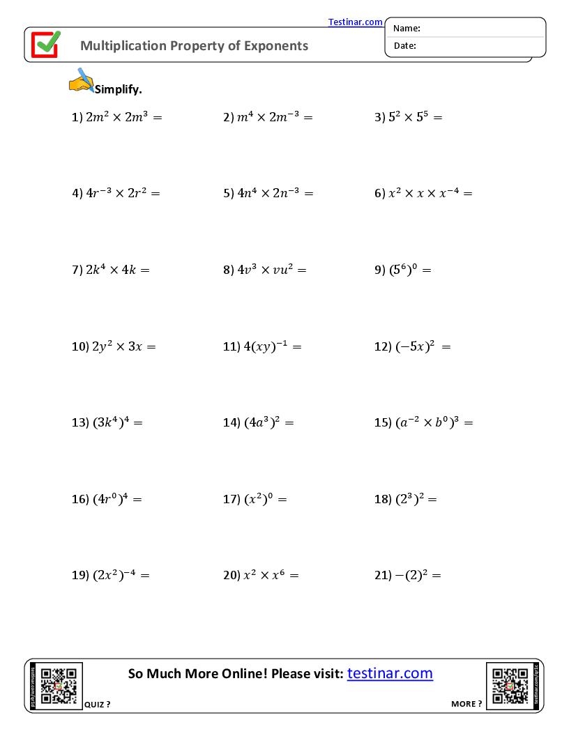 Multiplication Property Of Exponents Worksheets Multiplication Property Of Exponents Worksheets