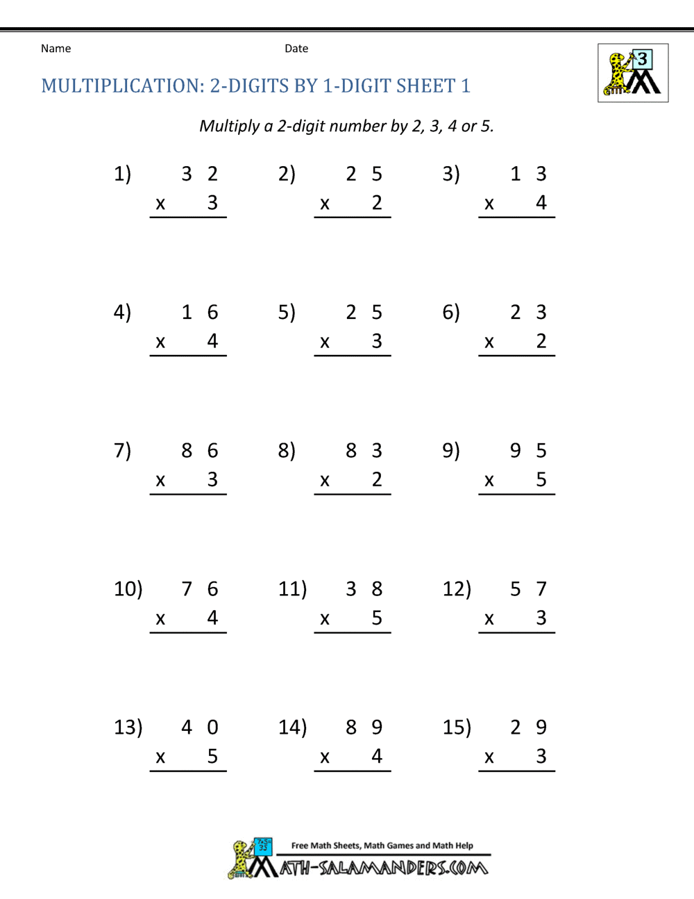 1 Digit By 2 Digit Multiplication Worksheets Teach Prints