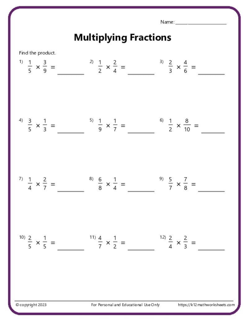 Multiplying Fractions Worksheets Multiplying Fractions Worksheets