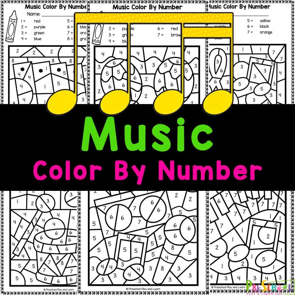 Music Color By Number Printable Worksheets Free Music Tracing Sheets For Young Musicians