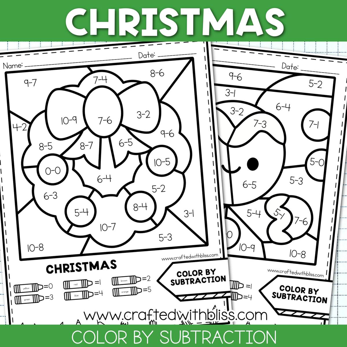 NO PREP Christmas Color By Subtraction Worksheet Math Center Made By Teachers