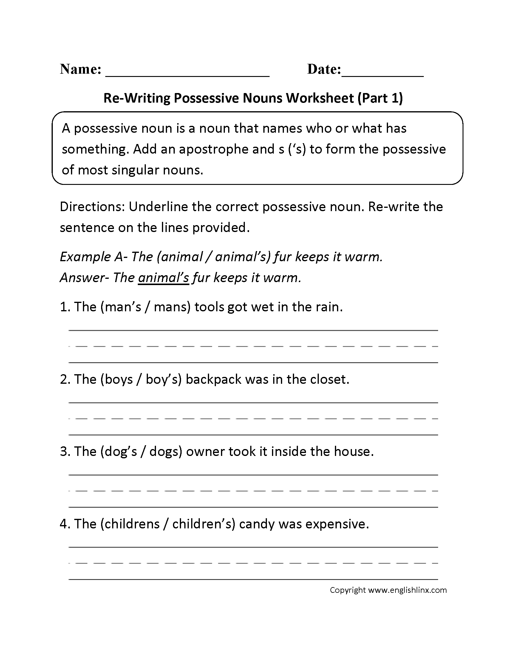 Plural Or Possessive Noun Worksheet Parts Of Speech Activity