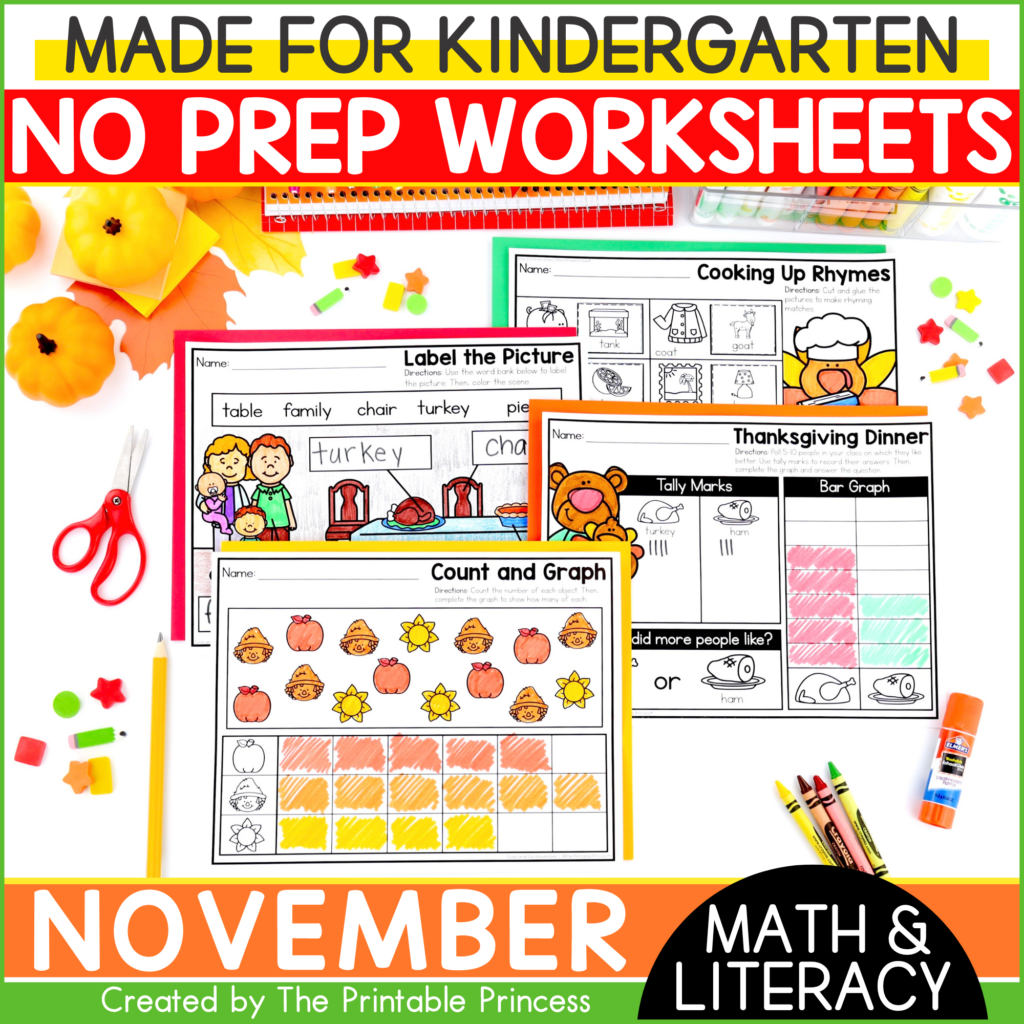 November Literacy And Math Worksheets For Kindergarten The Printable Princess November Literacy And Math Worksheets For Kindergarten The Printable Princess