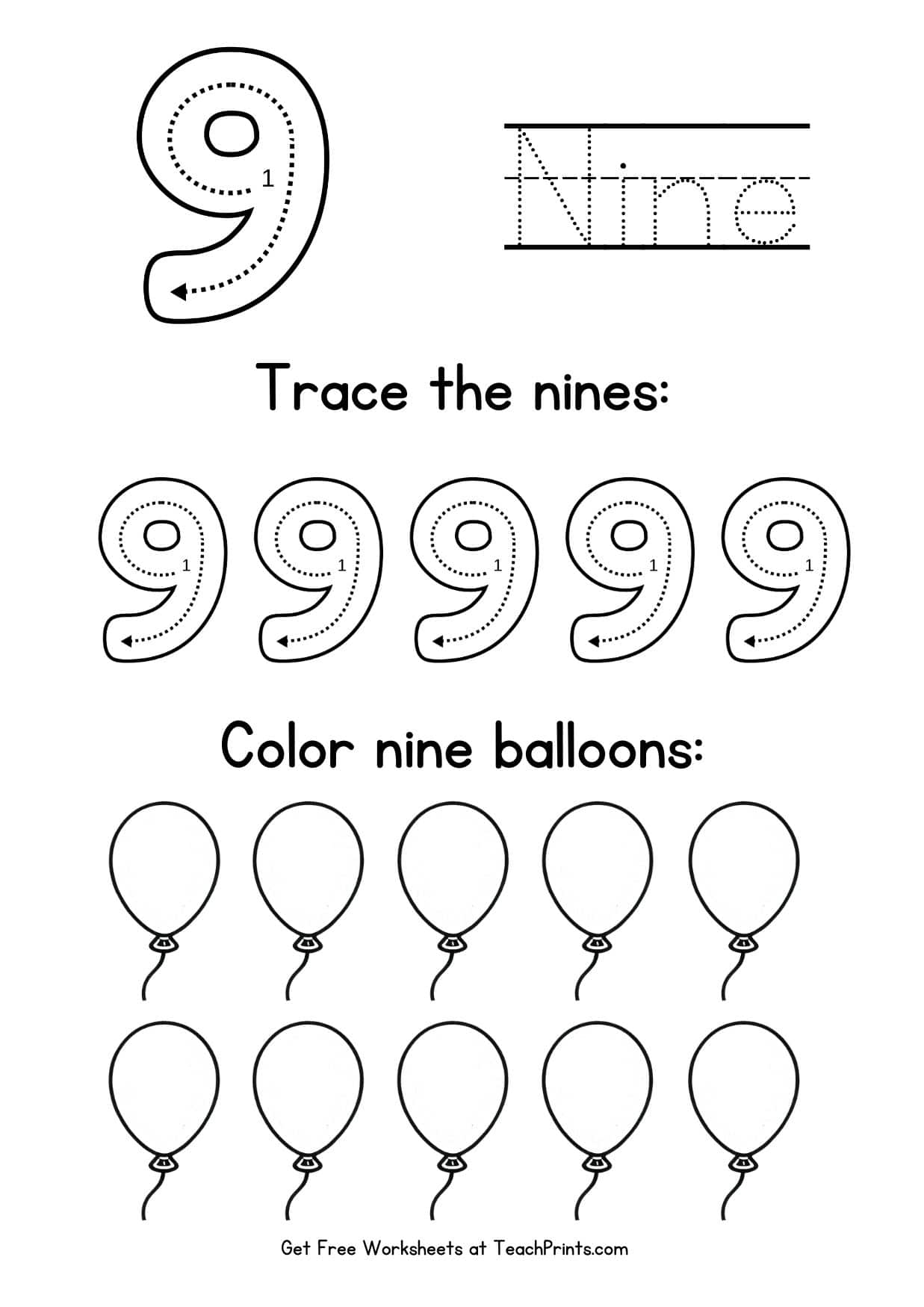 Number 9 Tracing Worksheets Free Printables Teach Prints FREE Printable Number 9 Worksheets For Preschool