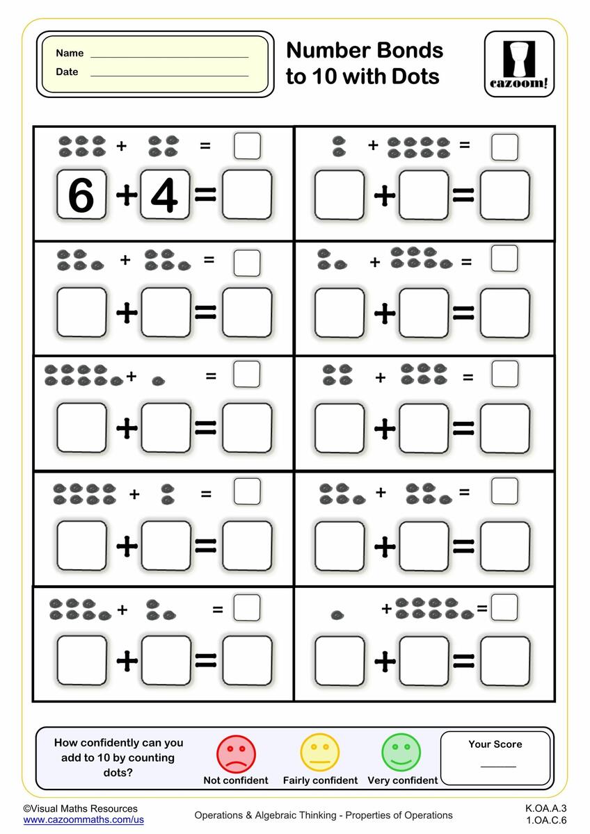 Number Bonds To 10 With Dots K Grade PDF Addition Worksheets Cazoom Math 10 Printable Number Bonds Math Worksheets Numbers 1 To 20 Kindergarten First Grade Homeschool Etsy Denmark