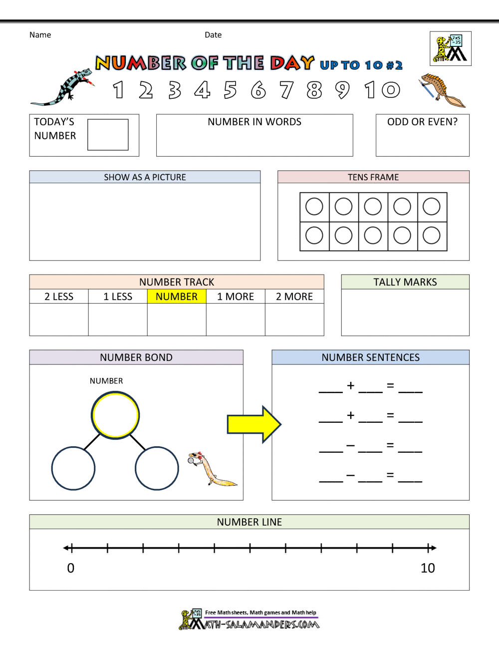 Number Of The Day Worksheet Page