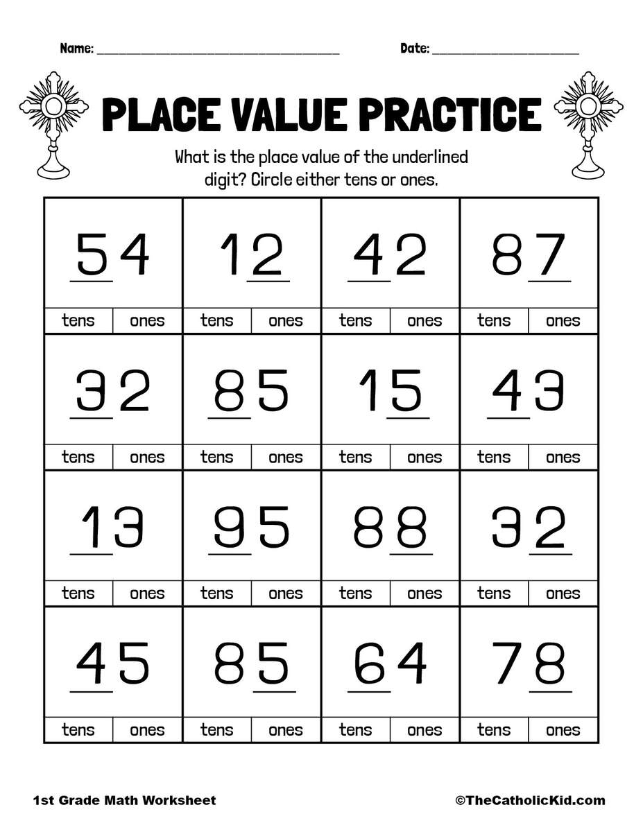 Number Place Values 1st Grade Math Worksheet Catholic TheCatholicKid
