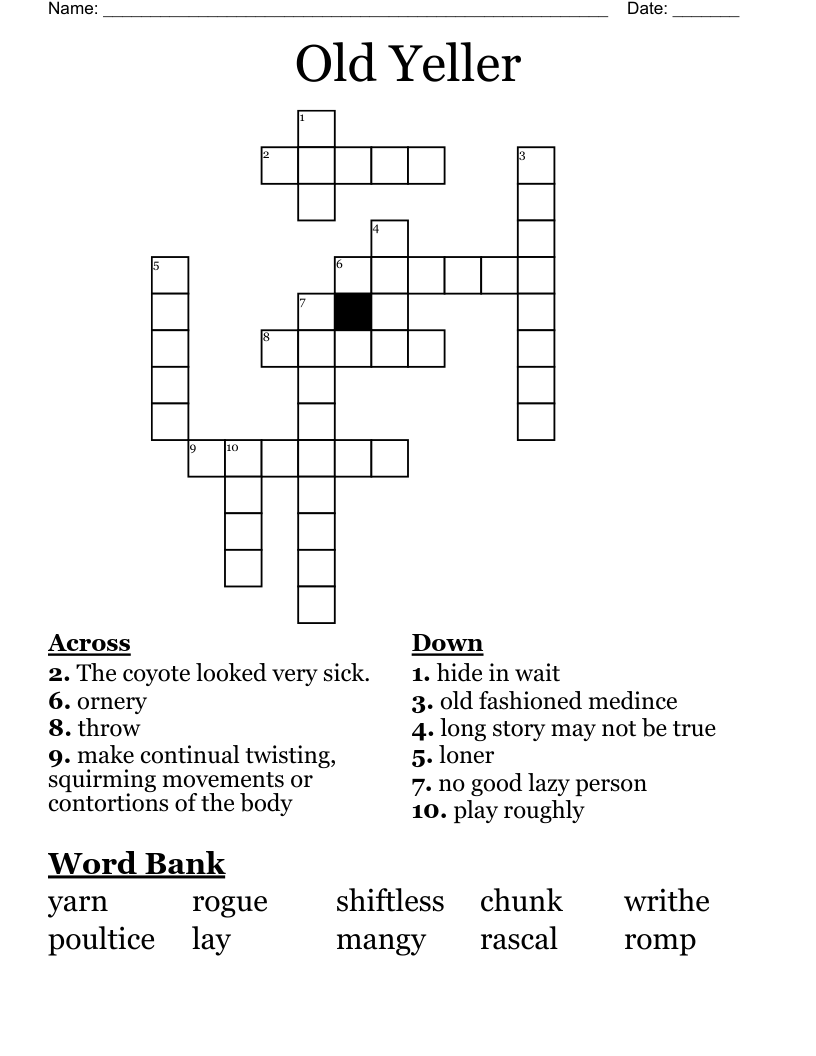 Old Yeller Vocab 1 3 Matching Worksheet WordMint Worksheets Library Old Yeller Novel Study Unit Comprehension Questions With Activities And Tests Classful