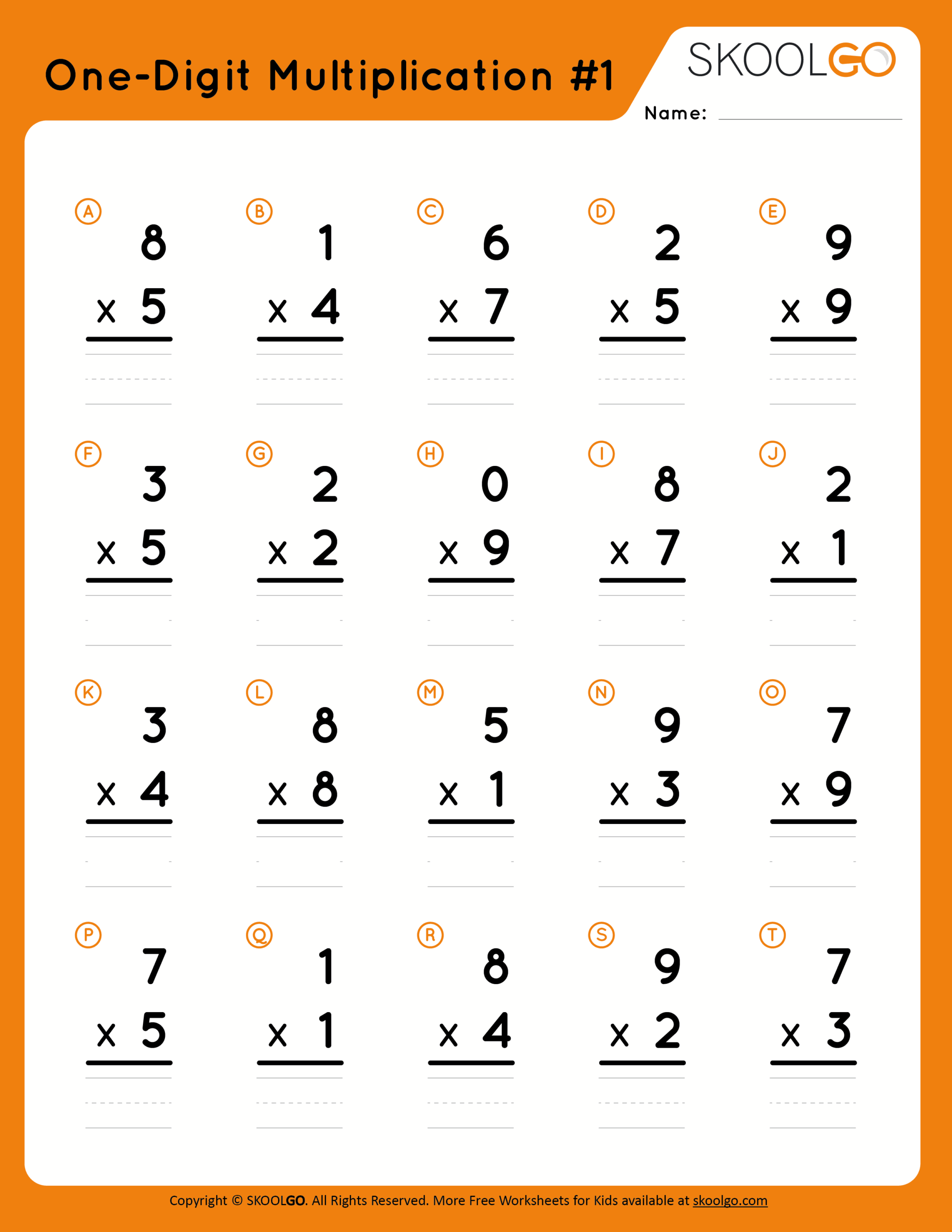 One Digit Multiplication 1 SKOOLGO