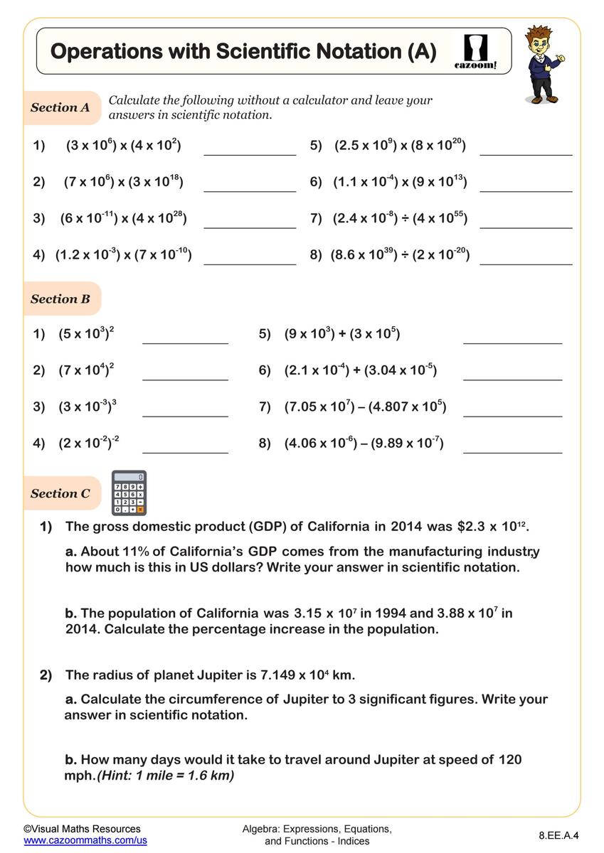 Scientific Notation Standard Form Search Worksheet 8th Grade PDF Worksheets Cazoom Math