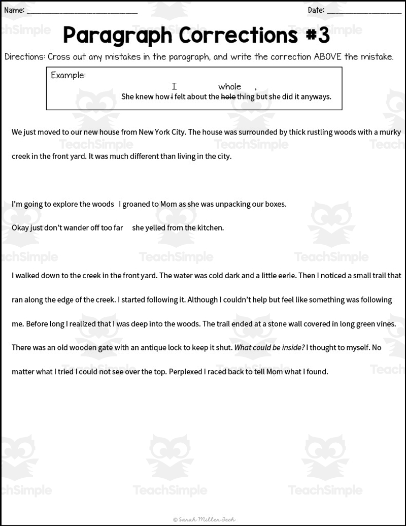 Paragraph Correction Worksheets By Teach Simple