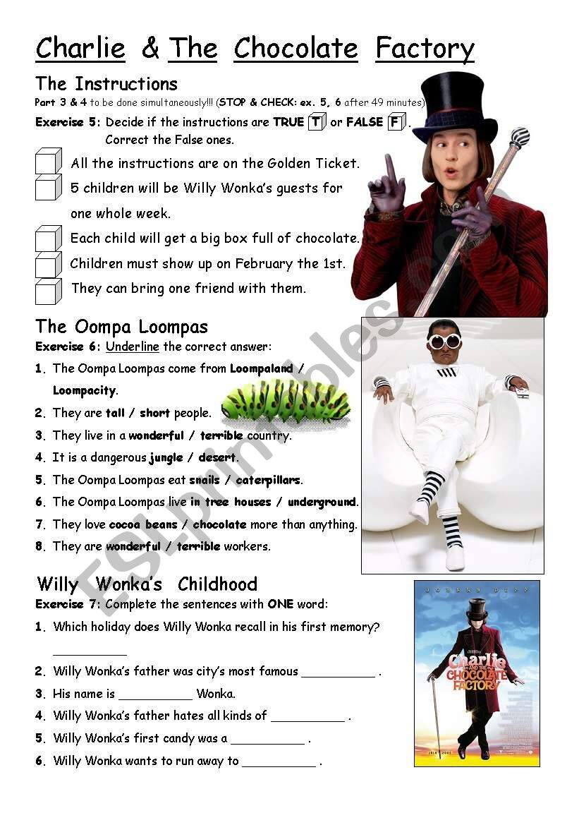PART 3 4 Charlie The Chocolate Factory Movie Worksheet ESL Worksheets Library