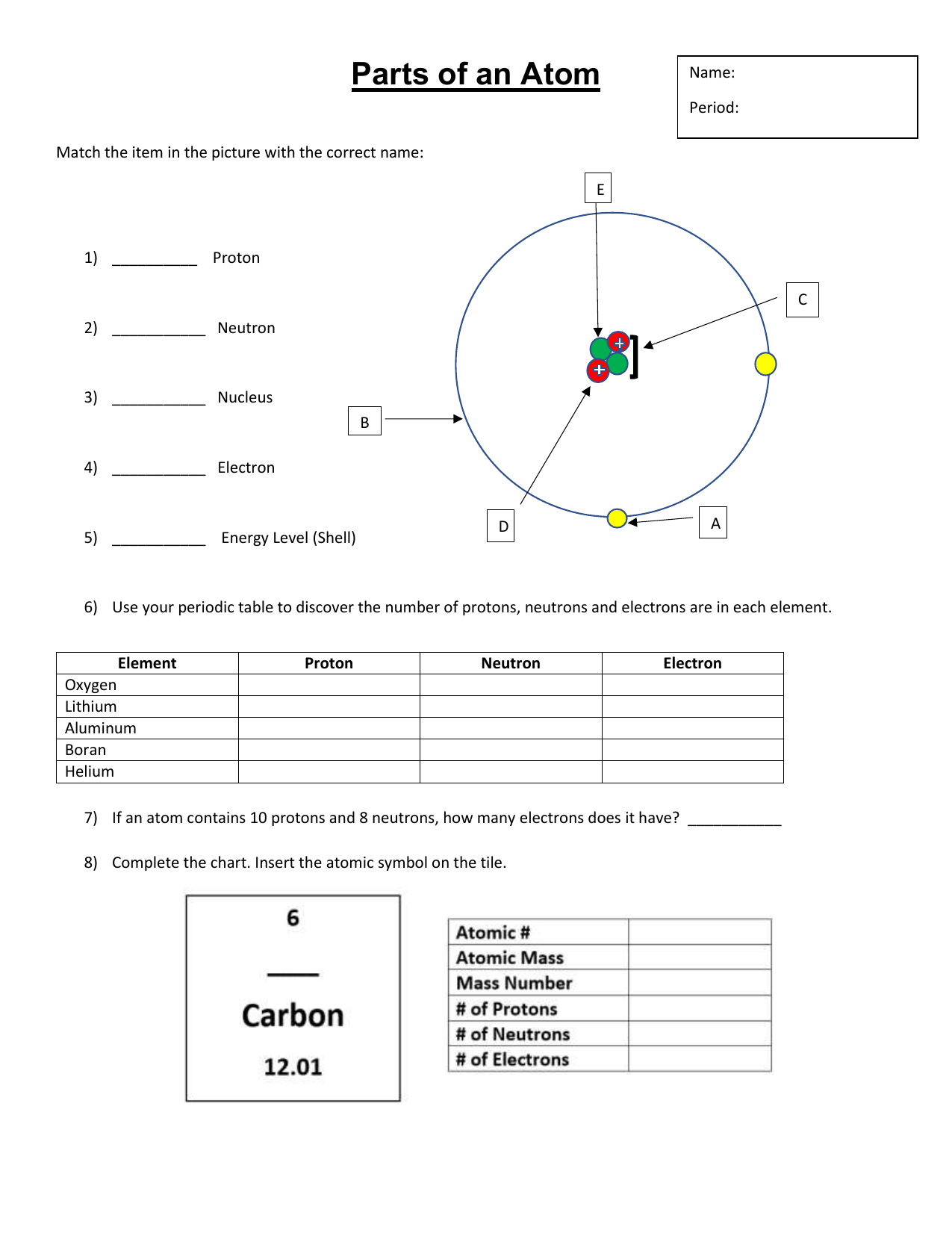 Parts Of An Atom Worksheet Structure Elements Atom Structure Worksheet Middle School Worksheets Library