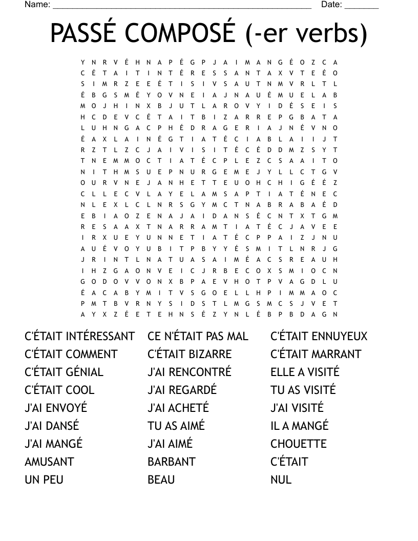 PASS COMPOS Er Verbs Word Search WordMint
