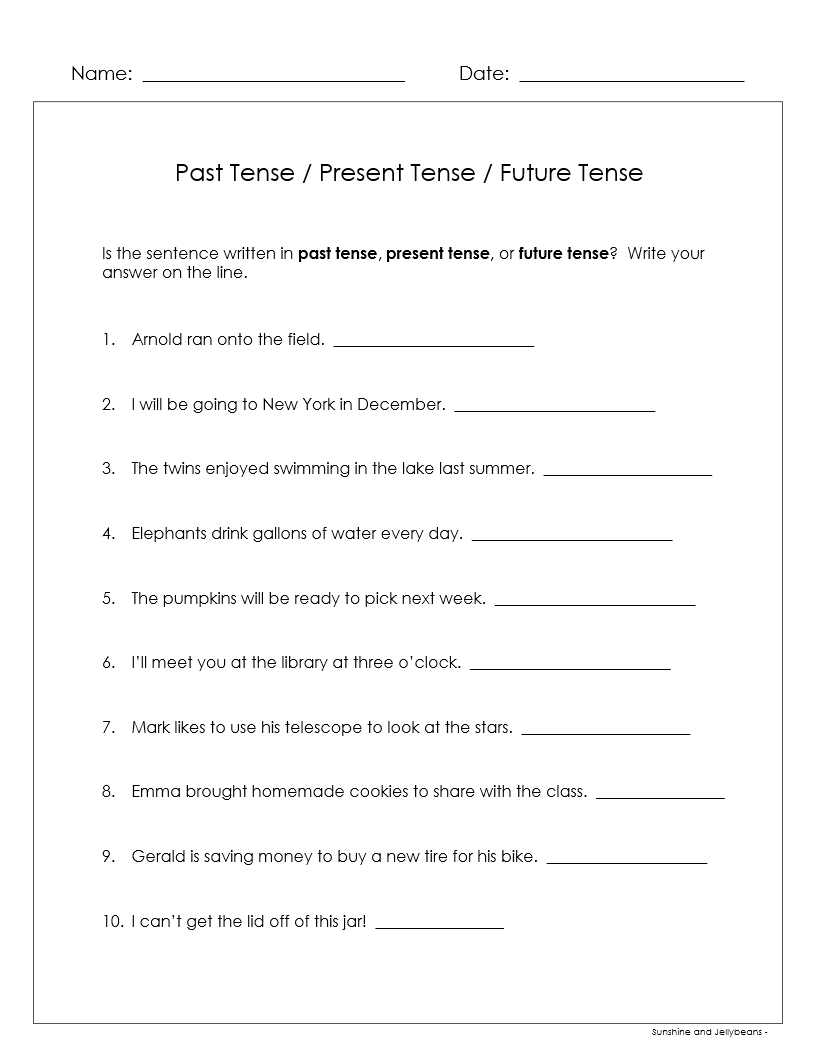 Past Present Future Tenses 5 Verb Worksheets Grades 2 3 CCSS Made By Teachers