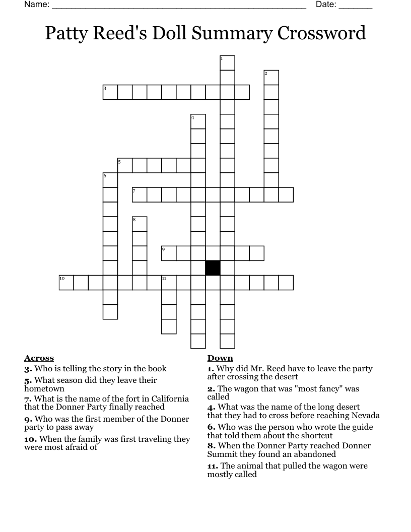 Patty Reed S Doll Summary Crossword WordMint
