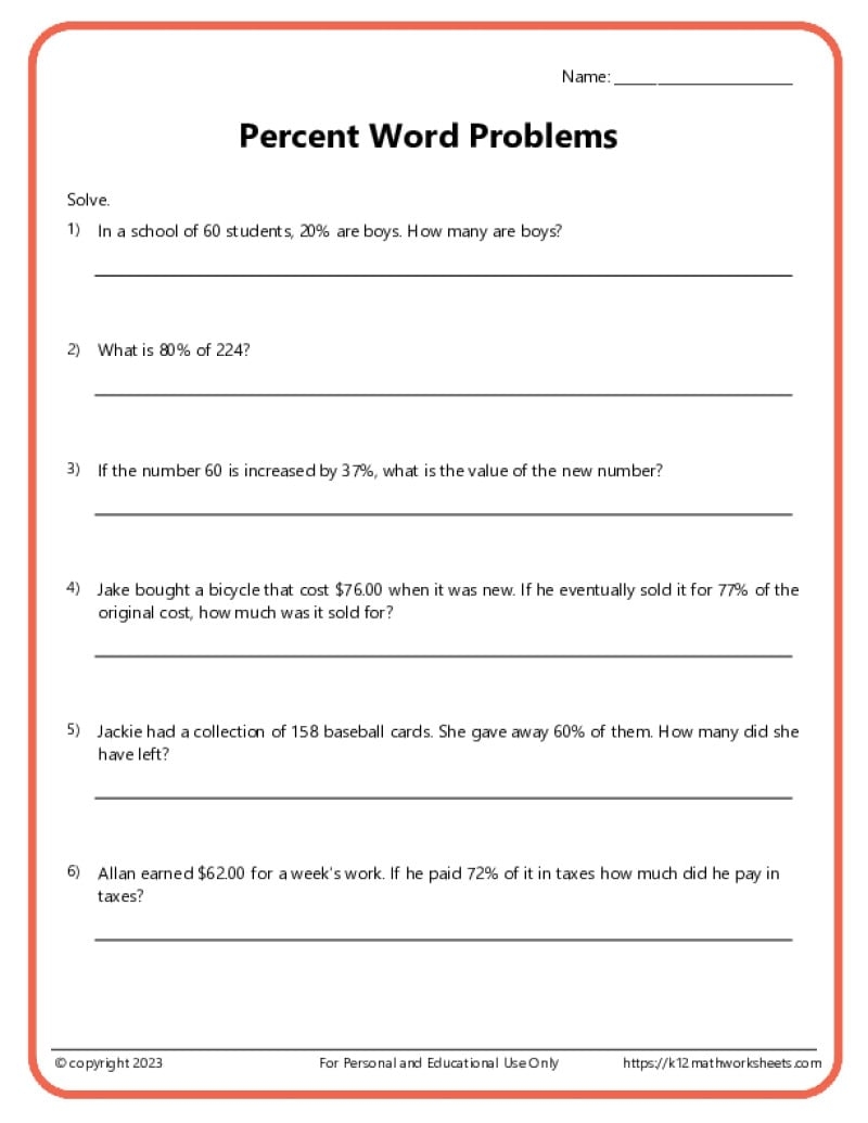 Word Problems Worksheets With Answers Printable PDF Math Worksheets Cazoom Math