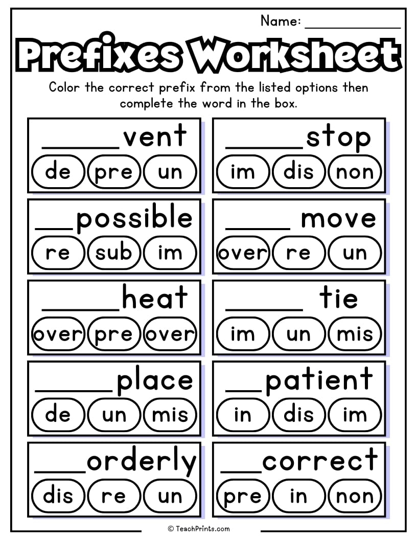 Prefix Worksheets 10 Free PDF Printables Teach Prints