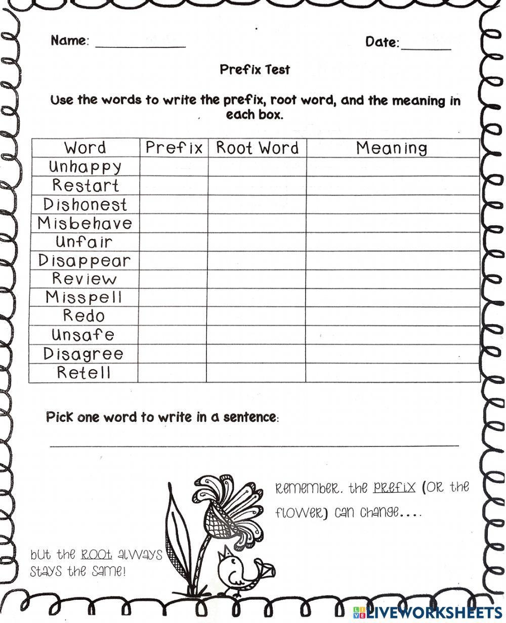Prefixes And Suffixes Interactive Worksheet For Grade 3 Live Worksheets Library