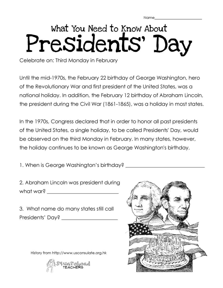 Presidents Day Worksheet Free Printable Digital PDF