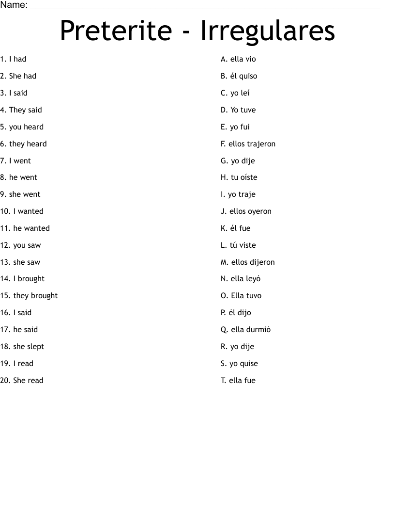 Irregular Preterite Verbs Worksheet Worksheets Library