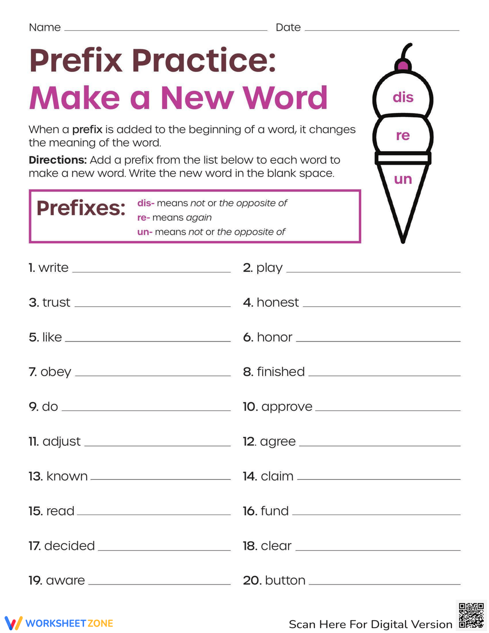 Printable 3rd Grade Prefixes Worksheets