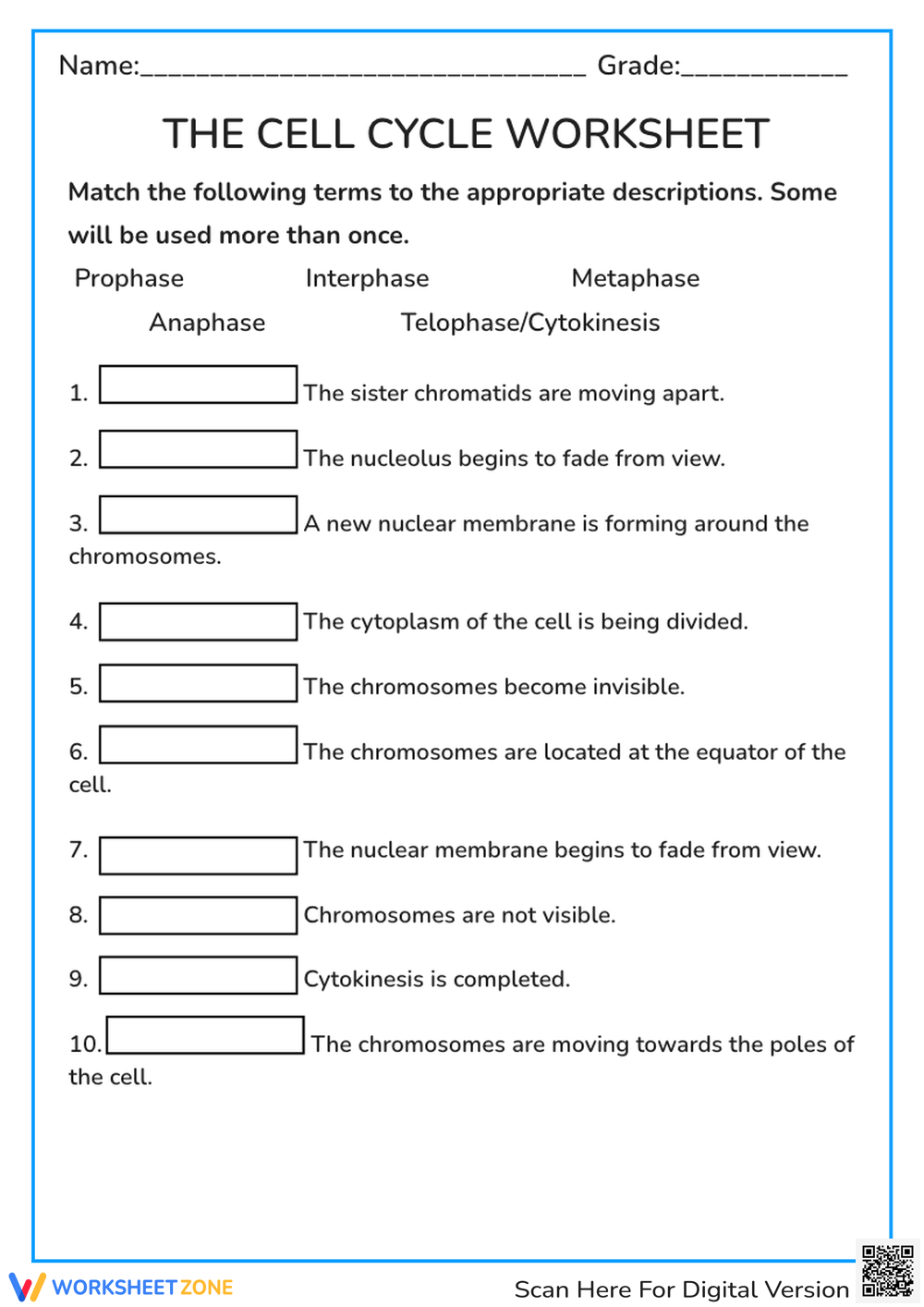 Printable 9th Grade Cell Structure And Function Worksheets