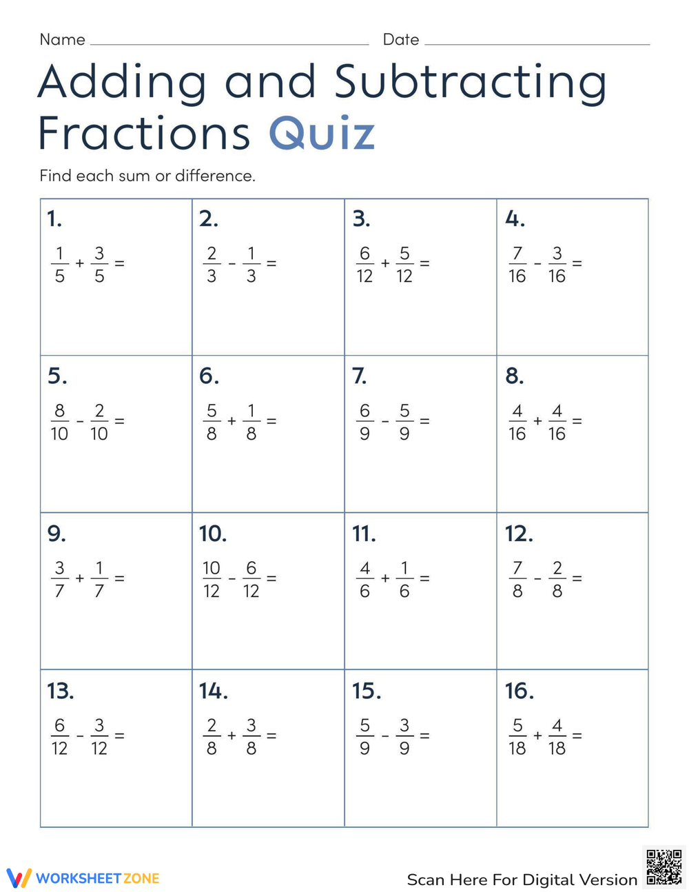 Printable Adding And Subtracting Fractions Worksheets Printable Adding And Subtracting Fractions Worksheets