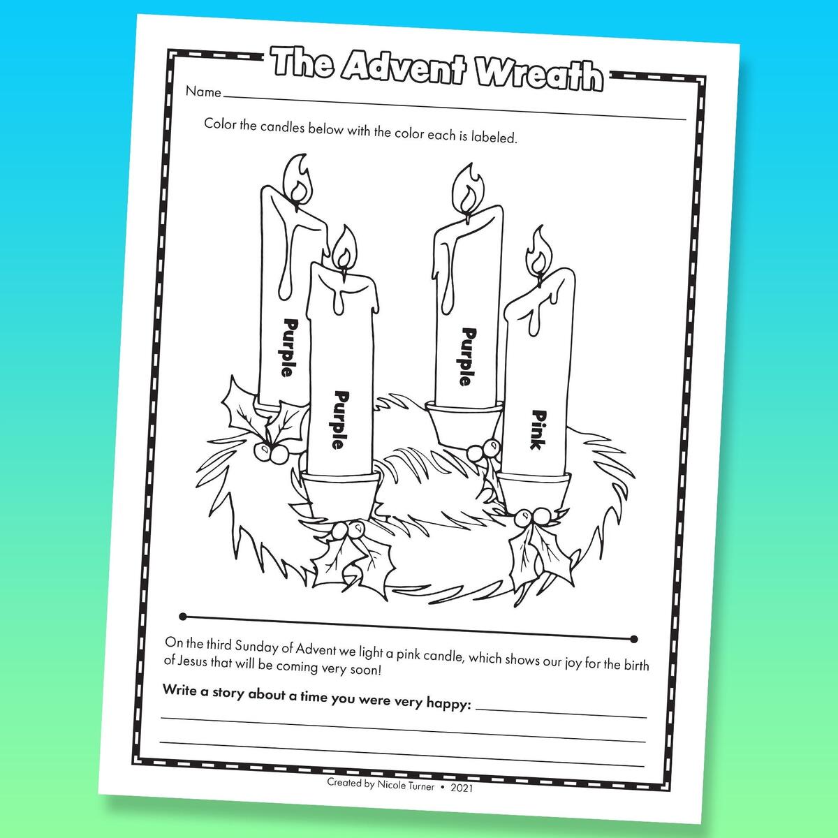 Advent Wreath Coloring Page Religious Christmas Activity Digital Download Etsy