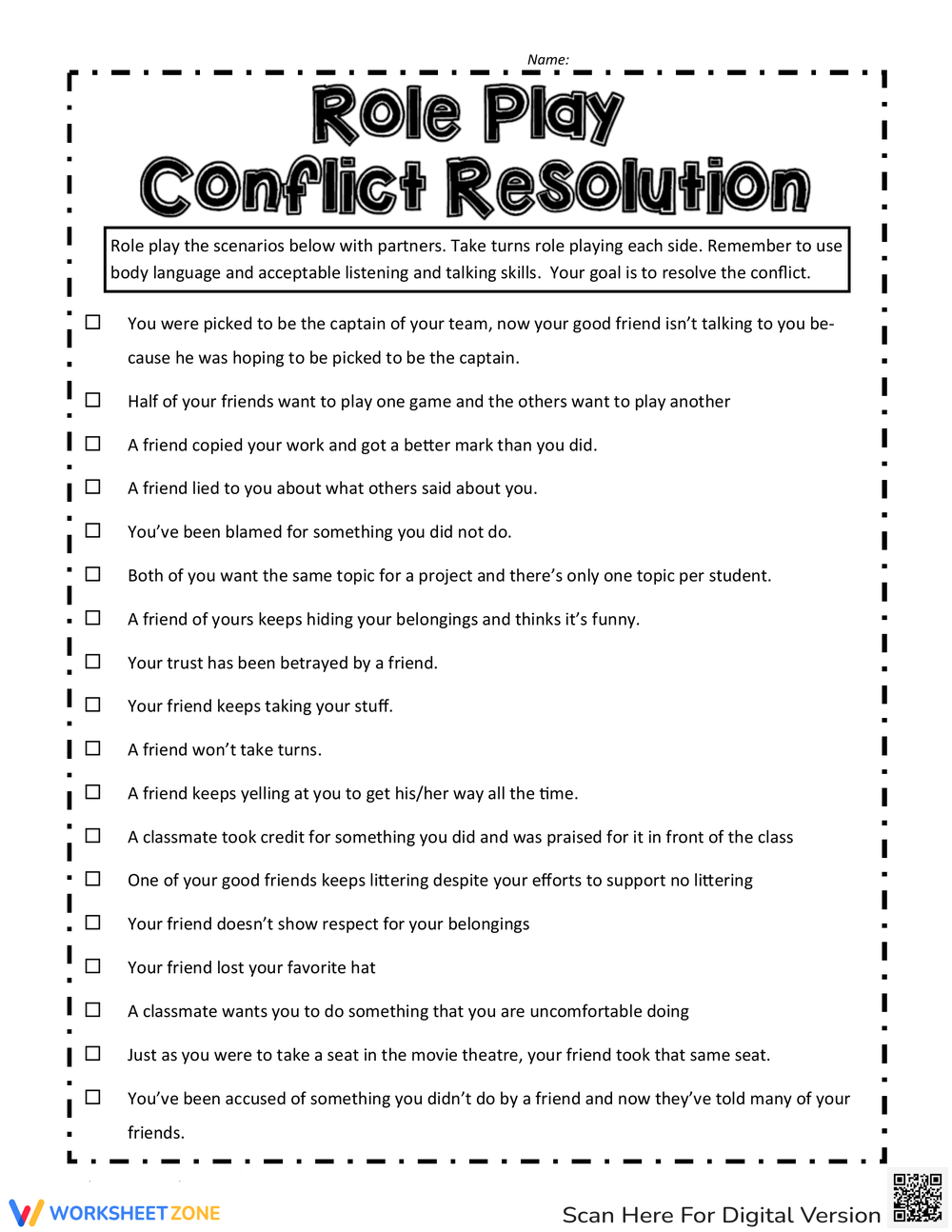 Printable Conflict Resolution For Middle School Worksheets Download