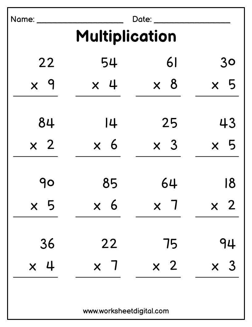 Printable Multiplication Worksheets 2 Digit X 1 Digit PDF Etsy Denmark