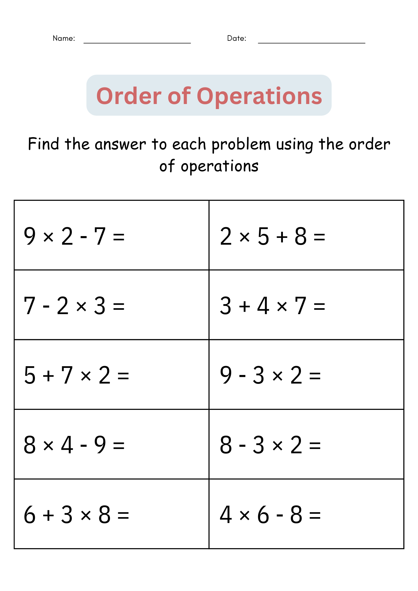 Printable Order Of Operations Digital Worksheets Activities For 4th 5th Grade Made By Teachers
