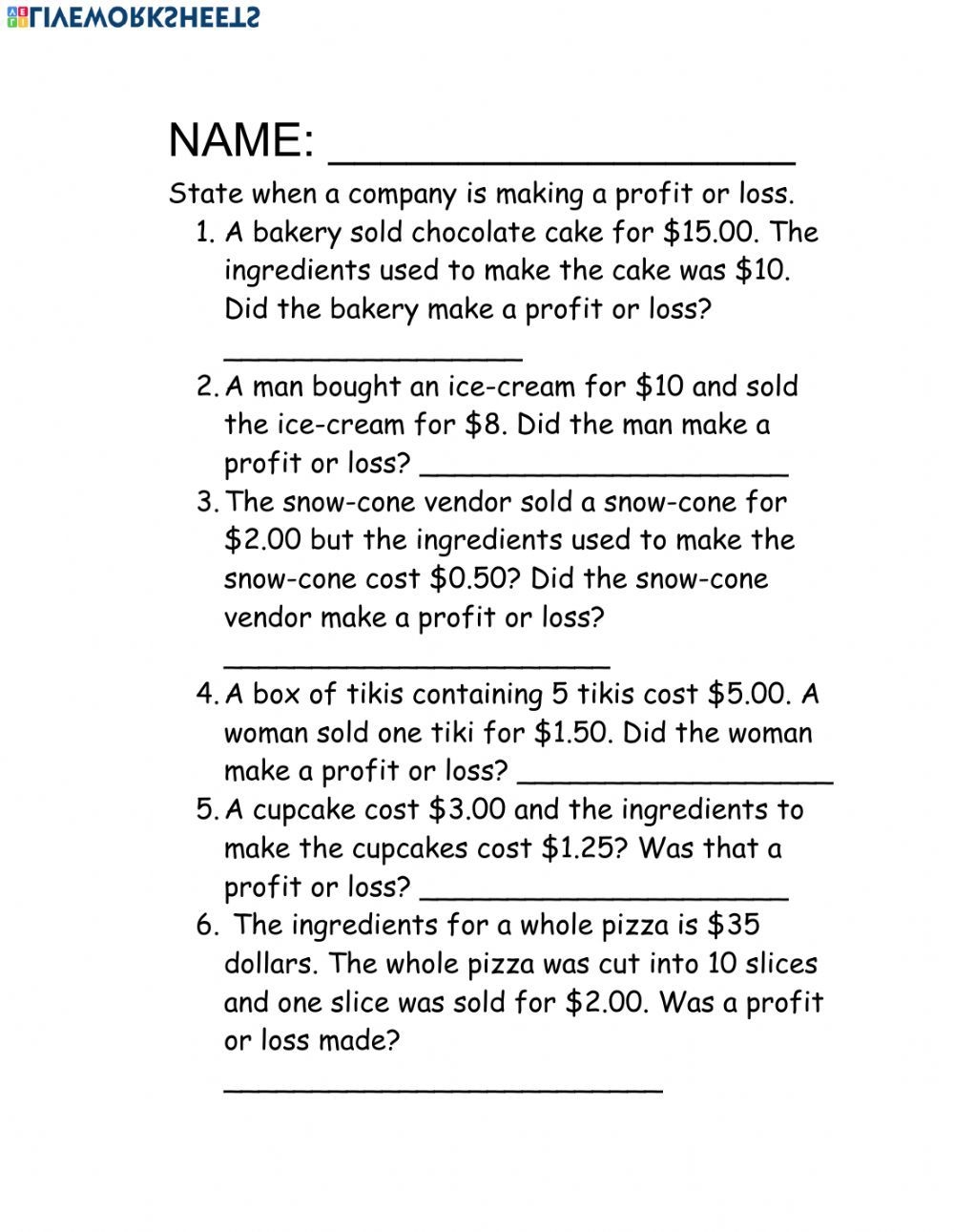 Profit And Loss 08 Profit And Loss Activity Worksheets Library