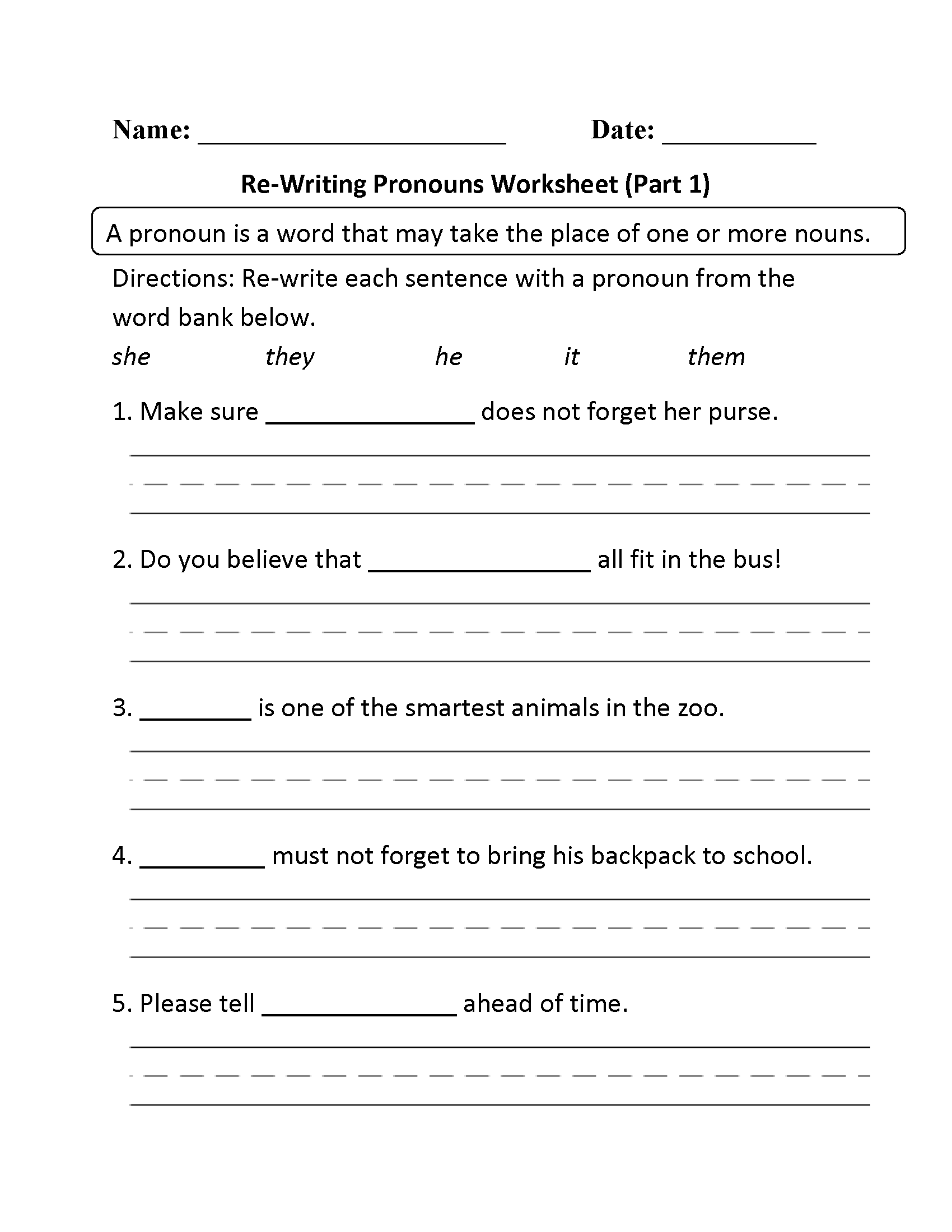 Pronouns Worksheets Regular Pronouns Worksheets