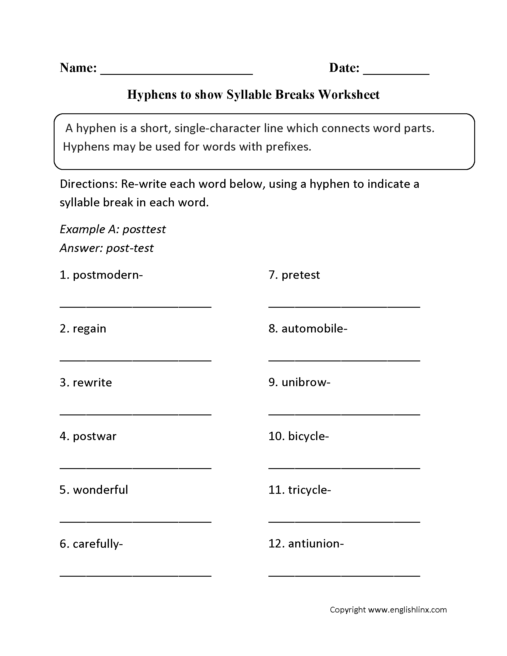 Punctuation Worksheets Hyphen Worksheets