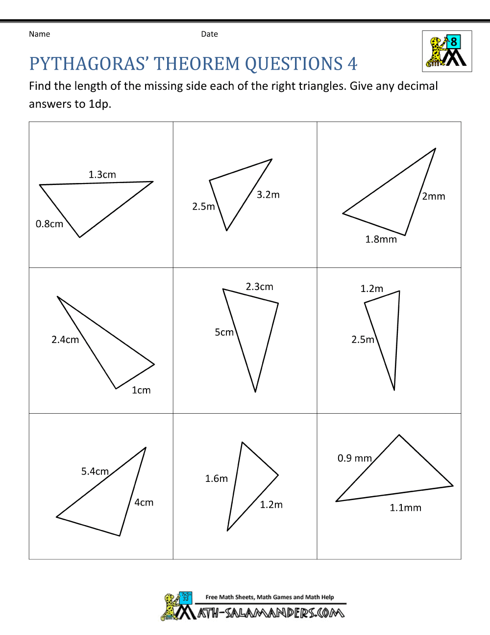 Pythagoras Theorem Questions 48 Pythagorean Theorem Worksheet With Answers Word PDF