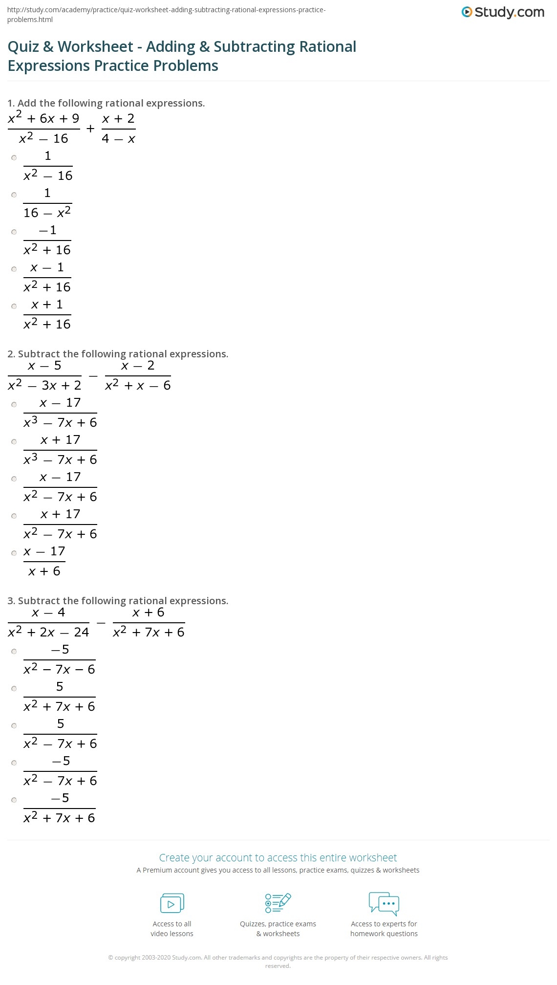 Quiz Worksheet Adding Subtracting Rational Expressions Worksheets Library Adding Subtracting Rational Expressions Maze Worksheet Activity Classful