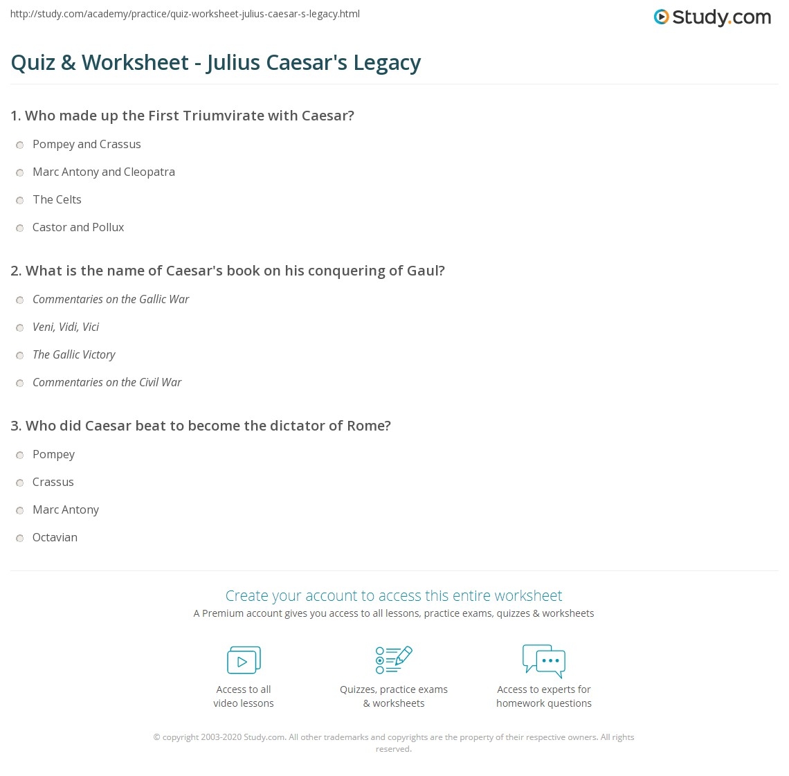 Quiz Worksheet Julius Caesar S Legacy Study Quiz Worksheet Julius Caesar S Legacy Study