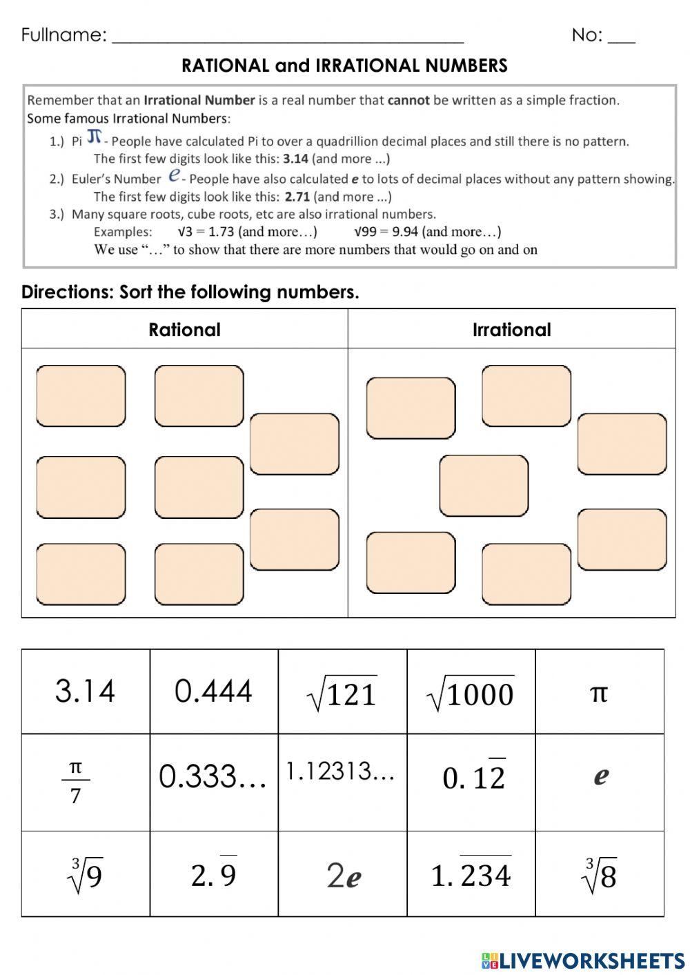 Numbers Worksheets