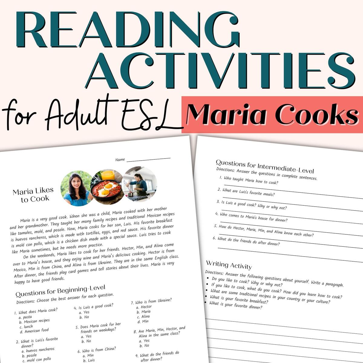 Reading Comprehension Passage For Beginner And Intermediate Adult ESL Maria Likes To Cook Classful Reading Comprehension Worksheets Online Or Printable